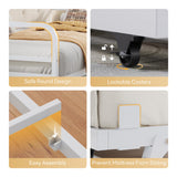 LIKIMIO Daybed with Trundle, Twin Bed Frame with Upholstered Headboard and Charging Station, Sofa Day Bed with Strong Supports for Living Room, Bedroom and Guest Room, White LIKIMIO