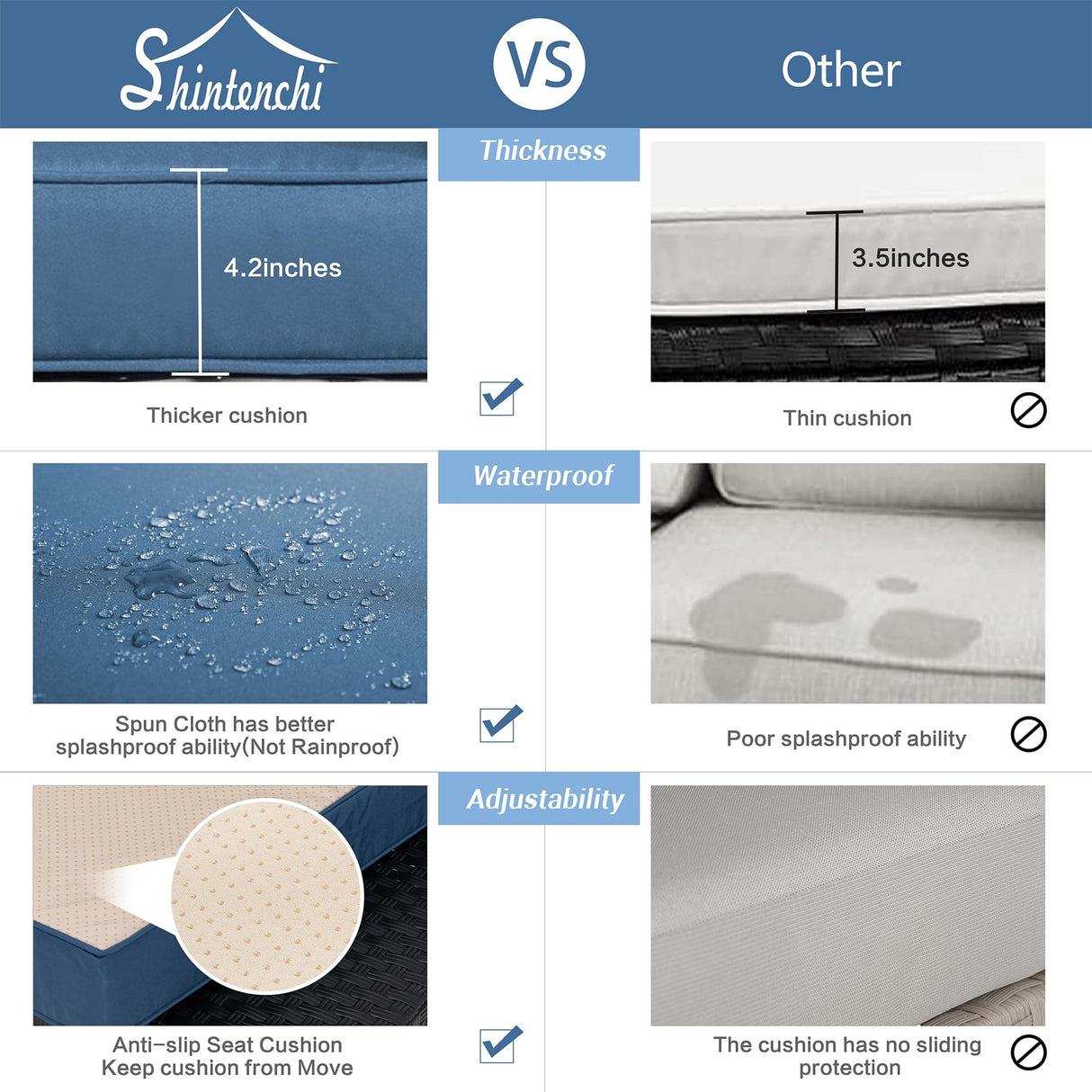 Shintenchi 5 Pieces Outdoor Patio Sectional Sofa Couch, Black PE Wicker Furniture Sets, Patio Conversation Sets with Washable Cushions Glass Coffee Table for Garden, Poolside, Backyard, Aegean Blue Shintenchi