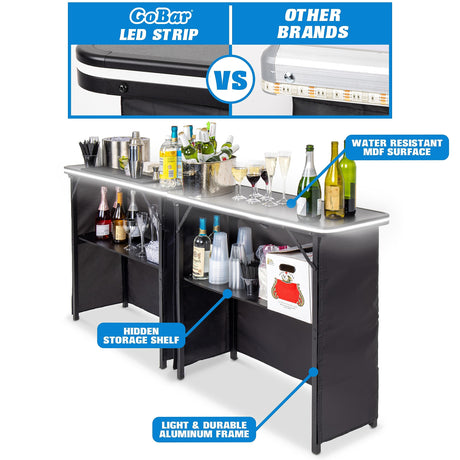GoPong Double LED Bar Table Set with Carrying Case - Mobile Bartender Station for Events GoPong