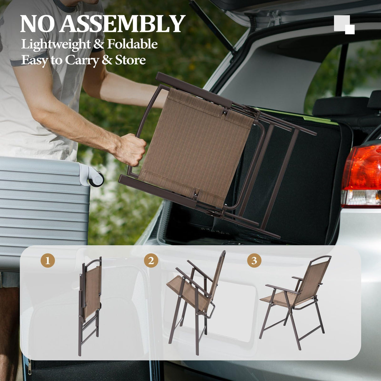 Crestlive Products Patio Folding Chairs Set of 8, Outdoor Folding Chairs with Durable Rust-Resistant Frame and Breathable Textilene Material for Outside, Brown Crestlive Products