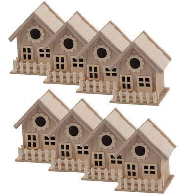 7" Wooden Birdhouse with Fence by Make Market - Unfinished Birdhouse Made of 100% Wood, Outdoor Nesting Boxes - Bulk 8 Pack