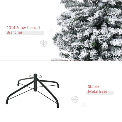 HOMCOM 9' Tall Unlit Snow-Flocked Slim Artificial Christmas Tree with Realistic Branches and 1014 Tips