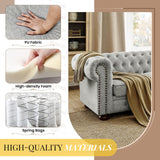 88.5''W Linen Chesterfield Sofa, Mid Century Modern Couch with Button Tufted & Rolled Armrests, Comfy 3-Seater Deep Seat Sofa with Nailhead Trim & Gourd Legs for Living Room, Apartment(Light Grey) JEEOHEY