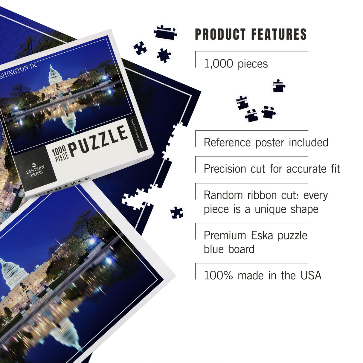 Capitol Building at Night, Washington DC (1000 Piece Puzzle, Challenging Jigsaw Puzzle for Adults, Made in USA) Lantern Press