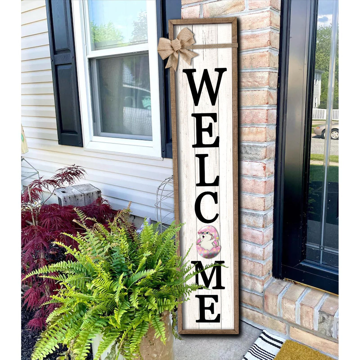 Interchangeable Welcome Sign for Front Porch Standing 45"X9" Large with 12 Pcs Replaceable Icons Outdoor Decorations Frame Tall Vertical Outside Farmhouse Rustic Door Decor (Wood) Surfapans