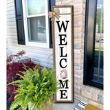 Interchangeable Welcome Sign for Front Porch Standing 45"X9" Large with 12 Pcs Replaceable Icons Outdoor Decorations Frame Tall Vertical Outside Farmhouse Rustic Door Decor (Wood) Surfapans