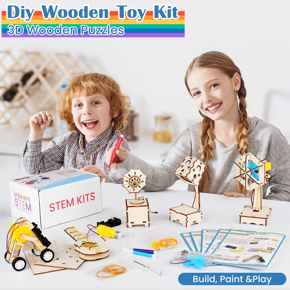 MindPal 5 in 1 Wood STEM Kits for Kids Age 8-10, Music Engineering Kits, Science Kits for Kids Age 8-12, Wooden 3D Puzzles, Building Kits Crafts Toys, for Boys Girls Age 8 9 10 11 12 MindPal