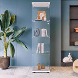 Beauty4U Glass Display Cabinet with 4 Shelves, Curio Cabinets for Living Room, Bedroom, Office, White Floor Standing Glass Bookshelf, Quick Installation Beauty4U
