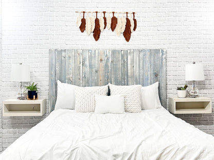 Barn Walls Blue Powderwash Headboard, Farmhouse Design, Wood Headboard, Wash Finish, Floating Panels, Wall Mount, Adjustable Height, Queen Size - WoodArtSupply