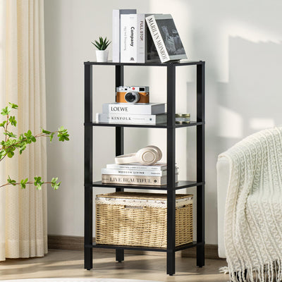 YUFAM 4 Tier Tall Wooden Bookshelf with Storage - Small Bookcase for Small Spaces, Shelf for Living Room, Office, Bedroom, Kitchen - Industrial Modern Black Book Shelf