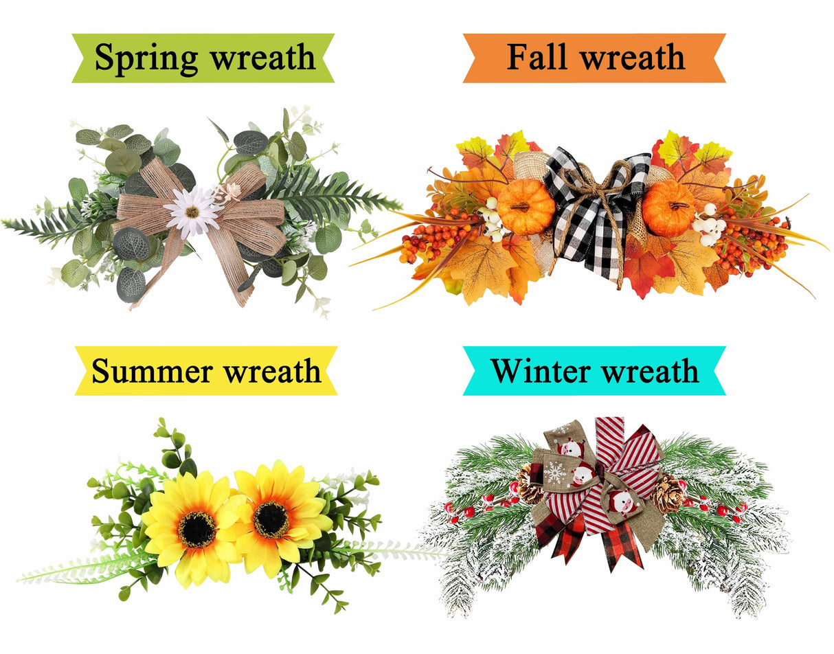 Interchangeable Welcome Sign for Front Door with 4 Seasonal Wreaths and 21 Changeable Icons, Farmhouse Rustic Outdoor Welcome Signs Porch, Holiday Spring Summer Winter Fall Decorations for Home Gifts OWUH