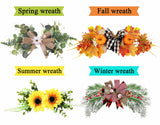 Interchangeable Welcome Sign for Front Door with 4 Seasonal Wreaths and 21 Changeable Icons, Farmhouse Rustic Outdoor Welcome Signs Porch, Holiday Spring Summer Winter Fall Decorations for Home Gifts OWUH