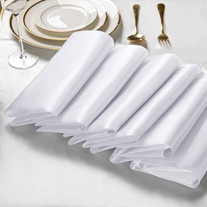 VACVELT 50 Pack White Satin Napkins 17x17 Inch Wedding Napkins Bulk, Decorative Elegant Dinner Napkins Square Table Napkins Decor, Silky Satin Cloth Napkins for Restaurant Banquet Graduation Party