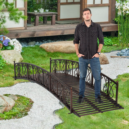 Kinlife 8 FT Metal Arch Garden Bridge – Outdoor Pond Bridge with Safety Side Rails, Decorative Landscaping Footbridge for Backyard, Creek, Lawn, Stream, Fish Pond, Easy Assembly, Black Bronze - WoodArtSupply