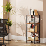 TUTOTAK 4-Tier Narrow Bookshelf for Small Spaces in Rustic Brown TUTOTAK