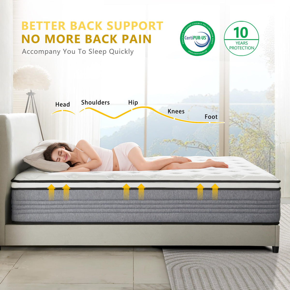 Vipcute Twin Mattress, 10 Inch Twin Size Mattresses, 10 Inch Hybrid Pocketed Coil Mattress in a Box with Gel Memory Foam, Medium Firm, CertiPUR-US Certified Vipcute