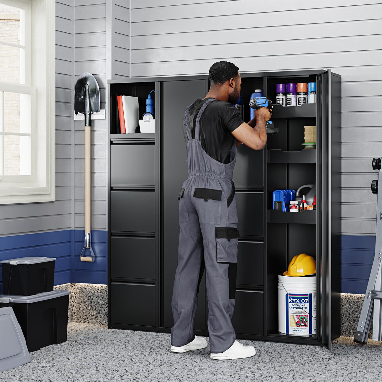 Yizosh Metal Garage Storage Cabinet with 4 Drawers, 71" Heavy Duty Tool Cabinet with Door,Tall Steel Storage Cabinet,Utility Tool Cabinet for Garage,Warehouse,Workshop Yizosh