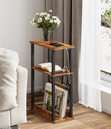 VIMBER Narrow Side Table with Charging Station, 2 Set of Skinny End Table for Small Spaces, Sofa Beside Table with Storage Shelf, Slim Nightstand with USB Ports Outlet, Rustic and Brown VIMBER