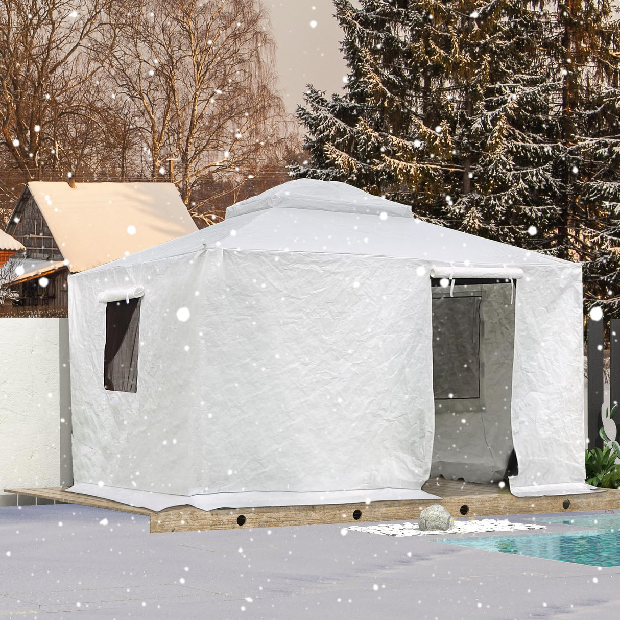 Domi 10' x 12' Universal Winter Gazebo Cover for Hardtop Gazebos,Outdoor Waterproof Enclosed Cover with Sidewalls and Mesh Windows,White (Gazebo not Included) domi outdoor living