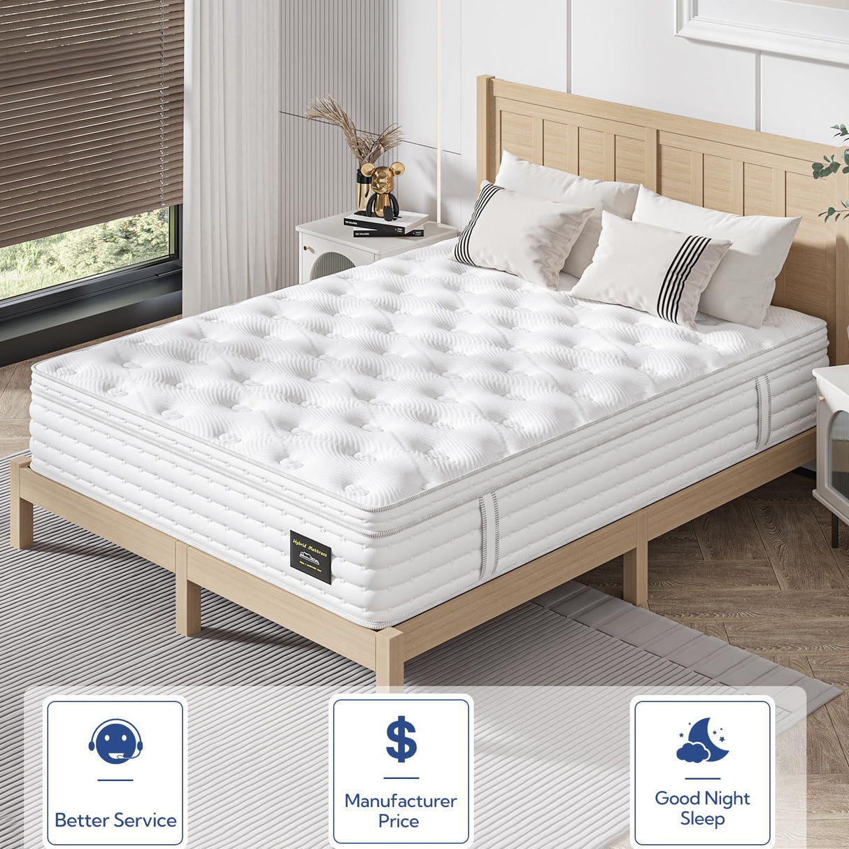 Queen Mattress, 12 Inch Queen Hybrid Mattress in a Box with Memory Foam and Individual Pocket Spring, Medium Firm for Pressure Relief and Motion Isolating, CertiPUR-US Certified UniPon