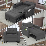 DURASPACE 39 Inch Sleeper Chair 3-in-1 Convertible Chair Bed Pull Out Sleeper Chair Beds Adjustable Single Armchair Sofa Bed with USB Ports, Side Pocket, Cup Holder (Dark Gray Linen) DURASPACE