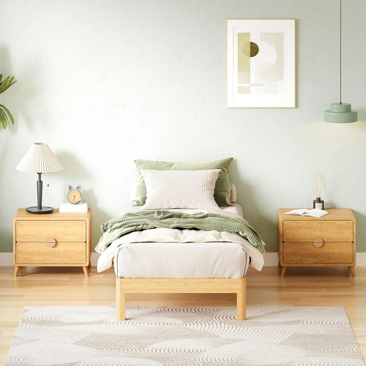 ZIYOO 12 Inch Twin Size Natural Bamboo Platform Bed Frame, Modern Minimalist Design, Easy Assembly, Heavy Duty Support, No Box Spring Needed ZIYOO