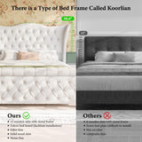 Luxury Queen Size Sleigh Bed Frame with Upholstered Headboard & Footboard,Tufted Chenille Fabric,Sturdy Wood Slat Support,Classic Wingback Design,Cream koorlian