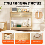 VEVOR Rattan Console Table with 2 Storage Drawers, Rattan Entryway Table with Natural Rattan Sliding Door, Console Sofa Table for Living Room, Study, Entryway Or TV Wall, Natural VEVOR