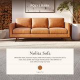 POLY & BARK Nolita 85" Sofa – Cognac Tan Full-Grain Pure-Aniline Italian Leather, Feather-Down Cushioning, Solid Rubberwood Base & Legs POLY & BARK