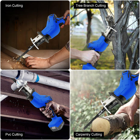 Reciprocating Saw Compatible with 18V Battery,Cordless Reciprocating Saw,0-3500SPM Variable Speed, 4 Saw Blades/Protective Glasses/Mitten Kit for Wood/Metal/PVC Cutting（Battery not included） Mudite