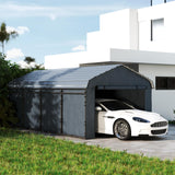 Outsunny 12' x 20' Heavy Duty Metal Carport, Waterproof Garage Car Canopy Shelter with Galvanized Metal Roof and Removable Sidewalls for Cars, Boats, Tractors, Dark Gray Outsunny