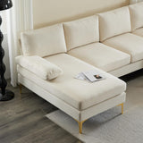 Karl home Convertible Sectional Sofa 110" U-Shape Sofa Couch 4-Seat Couch with Chaise Fabric Upholstered for Living Room, Apartment, Office, Beige Karl home