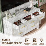 LYNSOM Farmhouse 7 Drawers Dresser for Bedroom, Wood Rustic Wide Chest of Drawers with Deep Drawers, Metal Handle, Storage Dressers Organizer for Entryway, Hallway, White LYNSOM