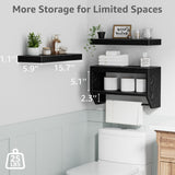QEEIG Bathroom Floating Shelves for Wall - Shelf Over Toilet Paper Storage Farmhouse 16 inch Set of 3, Black (028-40B3) QEEIG