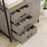 HITHOS 69" Industrial 4-Tier Bookshelf with Wooden Drawers - Ash Grey Elegance HITHOS