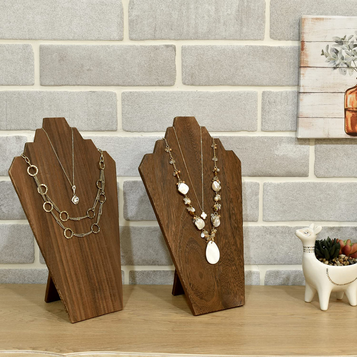 Ikee Design 2 Pcs Lightweight Wooden Necklace Display Bust Easel Jewelry Display for Shows, Necklace Stand, Brown Color, 8.3 W x 4.3 D x 13 H in Ikee Design