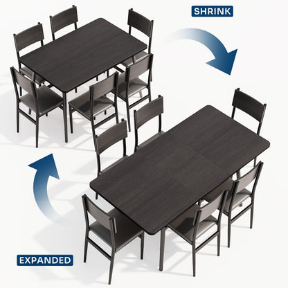 Ahomly 7-Piece Extendable Dining Table Set with 6 Padded Chairs, Dining Room Table Set for 4-6, MDF Board & Metal Frame Kitchen Table Set for Kitchen, Living Room, Apartment, Restaurant, Blac - WoodArtSupply