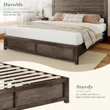 Albott Rustic Grey King Size Wood Platform Bed Frame with Slatted Headboard and No Box Spring Needed Albott