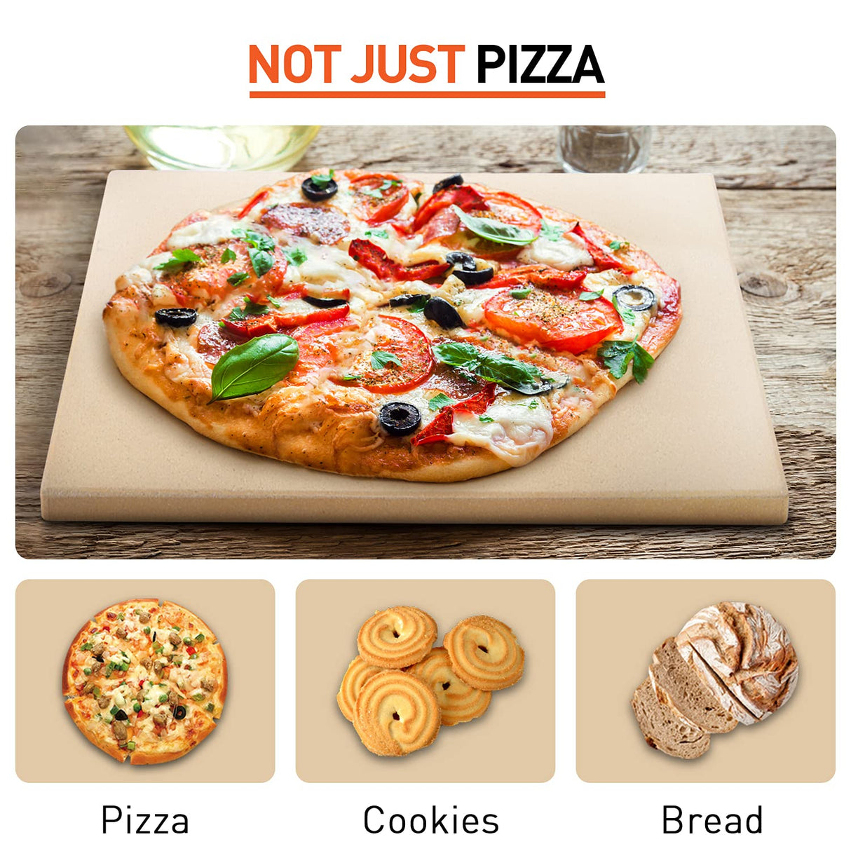 Arcedo Pizza Stone for Oven and Grill 15 x 12 Inch, Rectangular Baking Stone for Bread, Heavy Duty Ceramic Pizza Pan, Thermal Shock Resistant Safe for Bread, Pies and More Arcedo