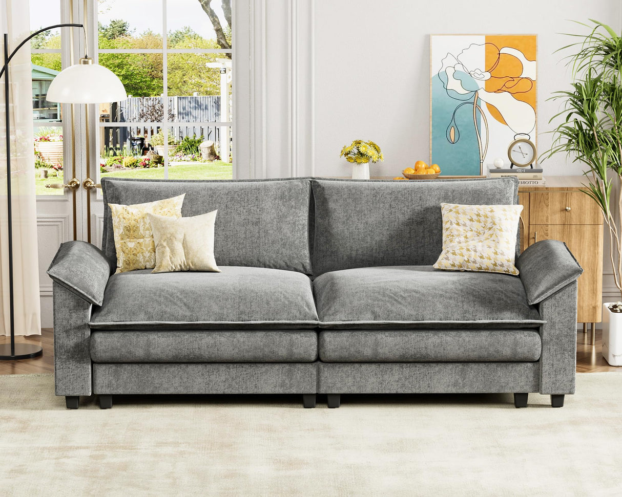 Homall 80" Modular Sectional Sofa, Loveseat Sofa Couch with Double-Layer Cushion, DIY Combination Chenille Deep 2-Seat Cloud Couch for Living Room, Apartment (Bright Grey, Loveseat Sofa) Homall