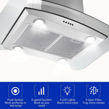 JOEAONZ 30 inch Island Range Hood Stainless Steel 700 CFM Push Button Control Kitchen Exhaust Ventilation Fan with 5-layer Mesh Filters, Large Airflow Capacity Ceiling Mount Vent Hood JOEAONZ