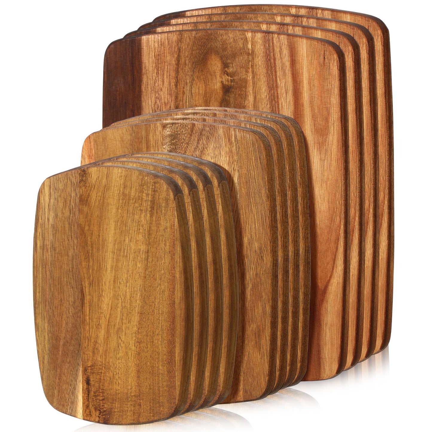 GlikCeil 12 Pcs Thick Acacia Wood Cutting Boards for Kitchen Reversible Wooden Chopping Board Set Double Sided Charcuterie Boards for Meat Cheese Meal, 14 x 11 Inches, 10 x 8 Inches, 8 x 5.5 Inches