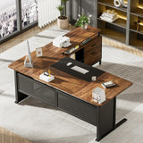 Vagaconl 63" Executive Office Desk Drawer Cabinet,L Shaped Desk with Shelves,Split Computer Desk and lateral Hanging File Cabinet,Home Office Furniture for Home Office, Rustic Brown & Black Vagaconl
