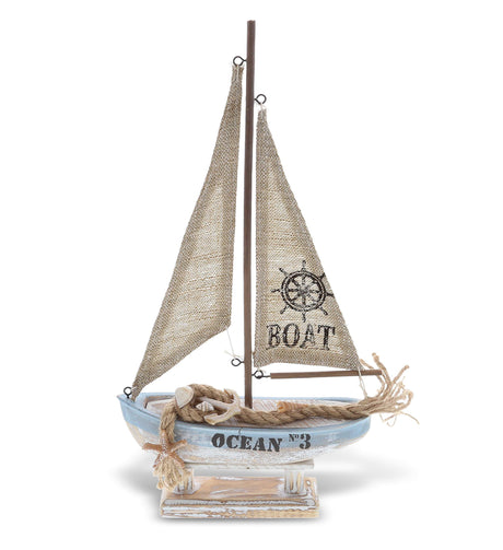 CoTa Global Coastal Horizon Wooden Sailboat Model Ship Nautical Decor, Rustic Nautical Sailboat Decor Table Top Decorations for Living Room Centerpiece and Beach Decorations for Home - 14.1 Inches CoTa Global
