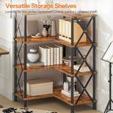 HOOBRO Corner Bookshelf, 4-Tier L-Shaped Bookcase, Industrial Open Display Shelf Tall Storage Organizer, Vertical Storage Rack, for Living Room, Home Office, Rustic Brown and Black BF59SJ01 HOOBRO