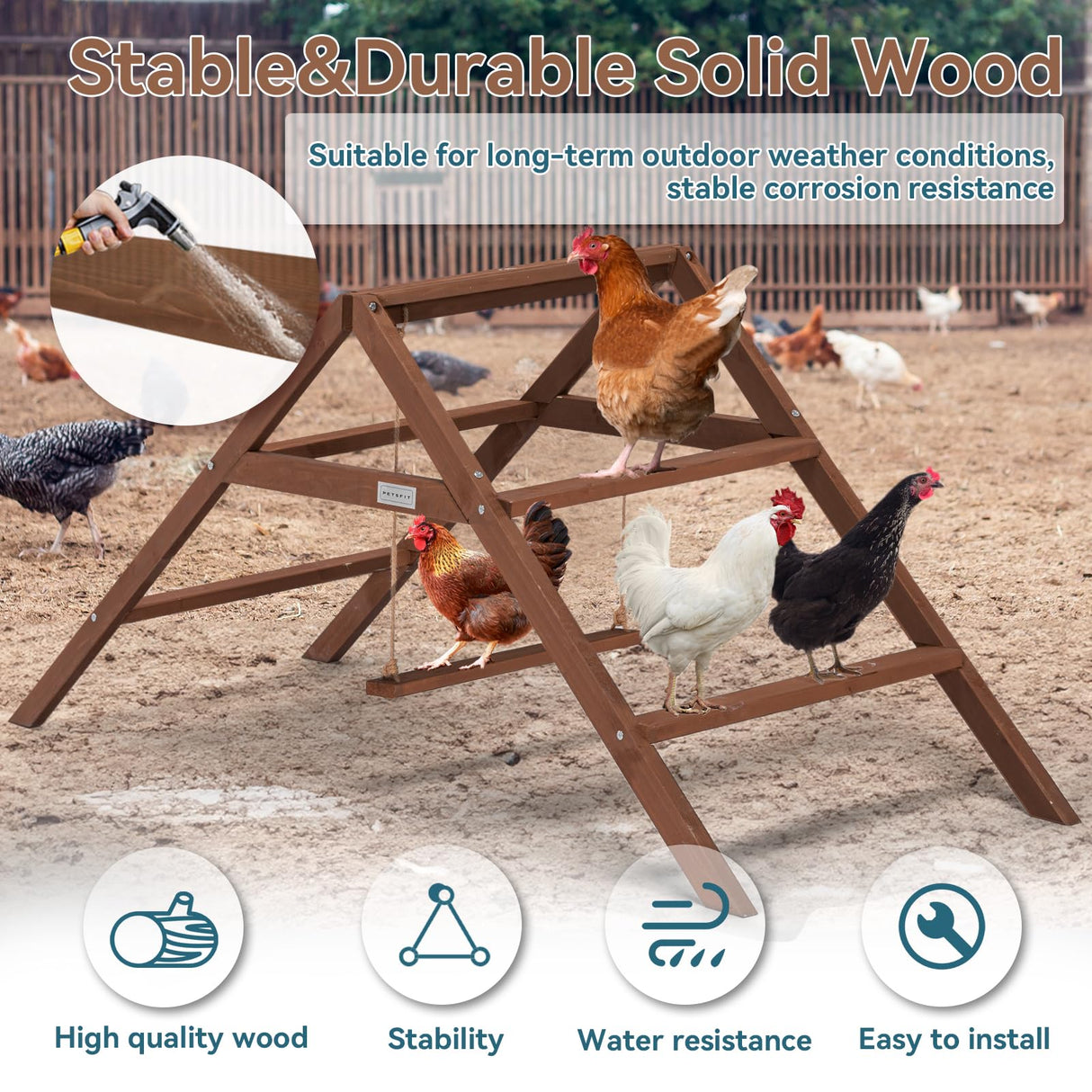 PETSFIT Chicken Roosting Bars for Coop Accessories, Chicken Perches with Swing are Perfect for 8-10 Chickens, Wooden Chicken Ladder for Pet's Healthy & Happy, Easy to Assemble&Clean Petsfit
