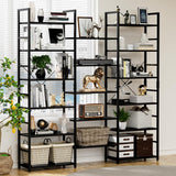 NUMENN Triple Wide 6 Tier Bookshelf, Rustic Industrial Style Bookcases and Bookshelves with 17 Open Display Shelves, Modern Tall Bookcase Furniture for Bedroom, Living Room and Home Office, Black NUMENN