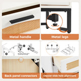Mericonia 4 Drawer Rattan Dresser for Bedroom, Wood Tall Dresser for Closet with Metal Handles, Boho Nightstand Sets, Dressers & Chests of Drawers for Bedroom, Hallway and Entryway, White Mericonia