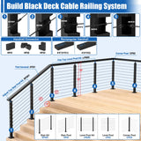 CKE 10-15ft Complete Set 36" Cable Railing Post Kit, 3Pack Adjustable Top Level Drilled Line Posts(35"x2"x2"), 220ft 1/8" Wire Rope, Black Swageless Invisible Cable Railing Kit (No Handrail) LPS01 CKE