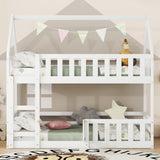 SOFTSEA Solid Wood Twin Over Twin House Bunk Bed with Guardrails and Playful Design SOFTSEA